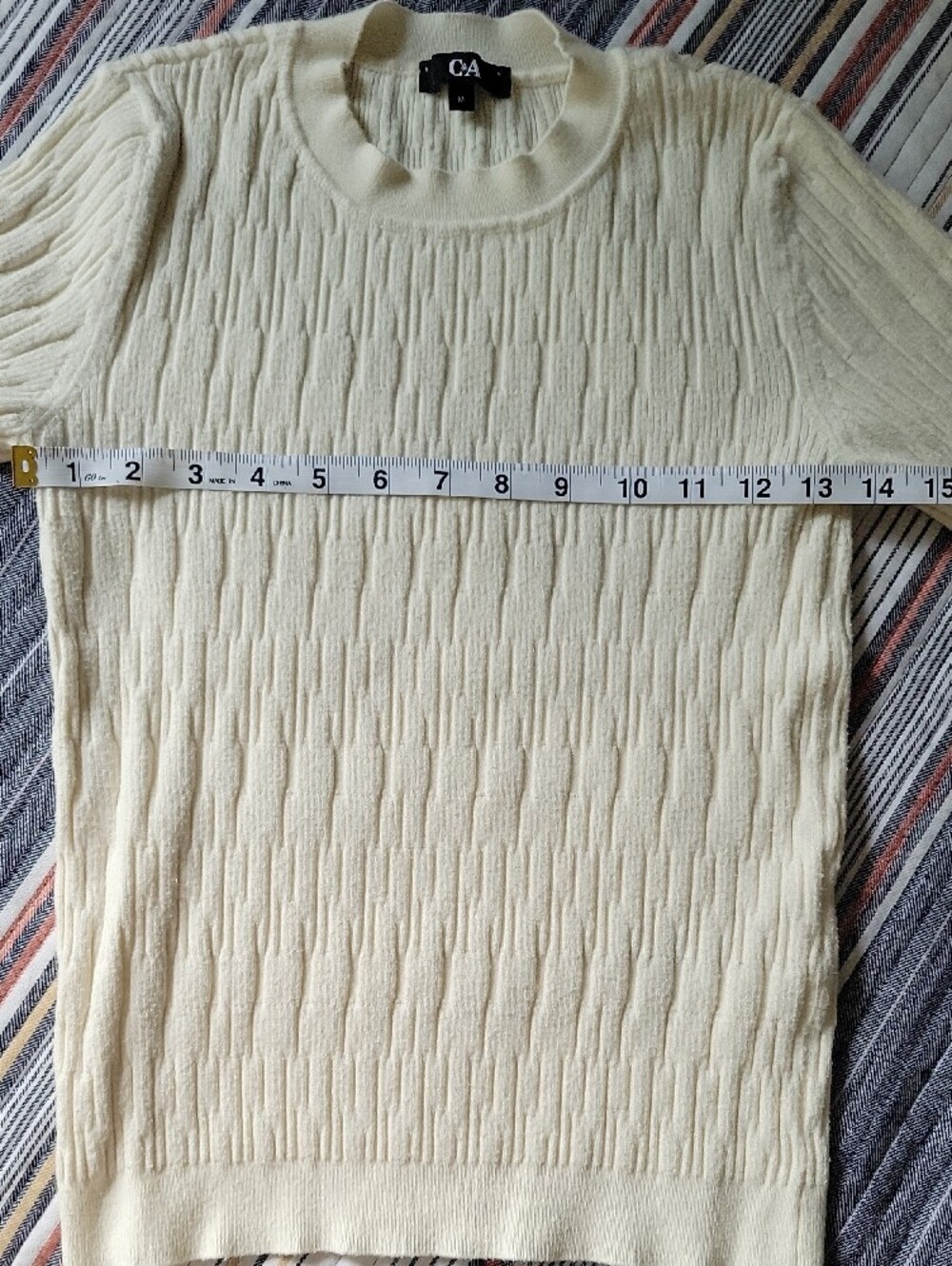 Cream Textured Knit Crewneck Women's Short Sleeve Top - Picture 5 of 5